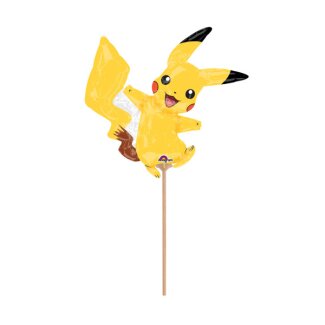 Folienballon Pikachu luftgefüllt am Papierstab