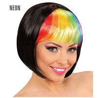 Perücke Bob schwarz mit Regenbogen-Pony