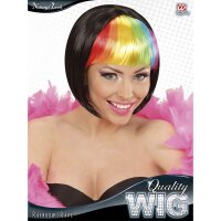 Perücke Bob schwarz mit Regenbogen-Pony