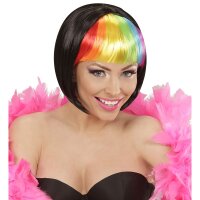 Perücke Bob schwarz mit Regenbogen-Pony
