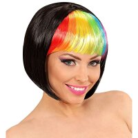 Perücke Bob schwarz mit Regenbogen-Pony