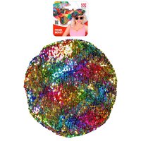 Baskenmütze Pailletten Regenbogen gold