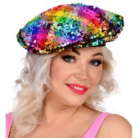 Baskenmütze Pailletten Regenbogen gold