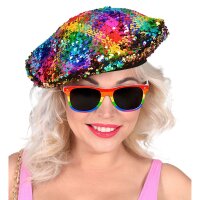 Baskenmütze Pailletten Regenbogen gold