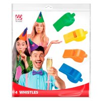 Trillerpfeifen 4er Set 4 Farben sort.