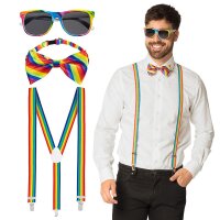 Accessoires Rainbow Brille, Hosenträger & Fliege