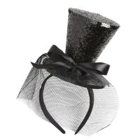 Haarreif Minizylinder schwarz mit Glitter/Tüll