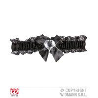 Schwarzes Strumpfband mit Schleife & Herzjuwel