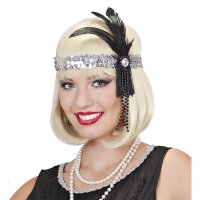 Silbriger Stirnband mit Pailletten, Feder und