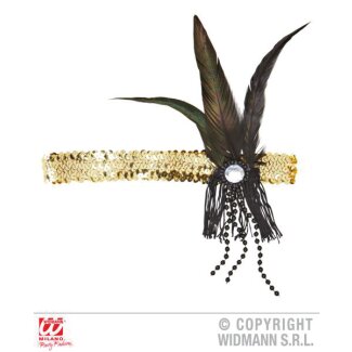 Stirnband Gold mit Pailletten & Federn