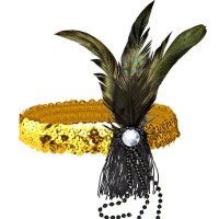 Stirnband Gold mit Pailletten & Federn