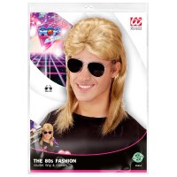 Perücke Vokuhila 80er blond mit Sonnenbrille