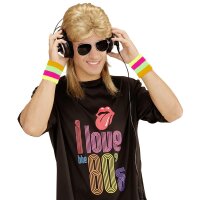 Perücke Vokuhila 80er blond mit Sonnenbrille