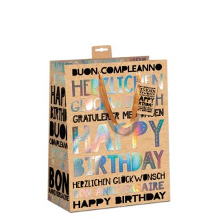 Geschenktasche Happy Birthday braun 26x32x12cm