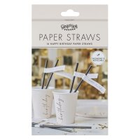 Papiertrinkhalme Birthday Champagne Noir 16 Stück
