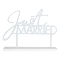 Tischschild Metall Just Married weiß