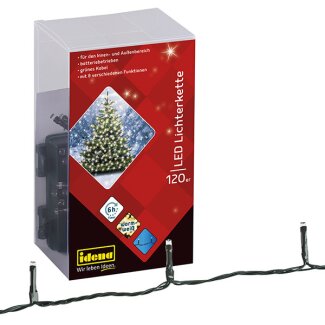 Idena LED Lichterkette 120er warmweiß 6h Timer 8 Lichtfunkt. Innen+Außen