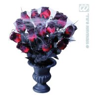 Rosenstrauß rot, 15 St. In Vase, mit Spinnennetz