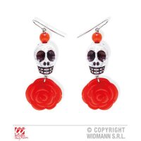 Ohrringe mit Rose & weissem Totenkopf