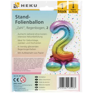 Stand-Folienballon Zahl 2 Regenbogen