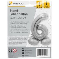 Stand-Folienballon Zahl 6 silber
