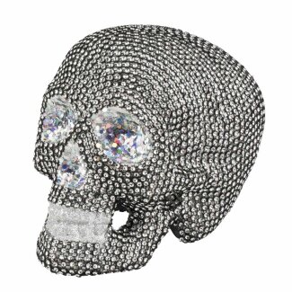 Totenkopf, schwarz mit Glitzersteinen