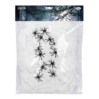 Spinngewebe 250g weiß mit 12 Spinnen