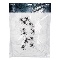 Spinngewebe 250g weiß mit 12 Spinnen