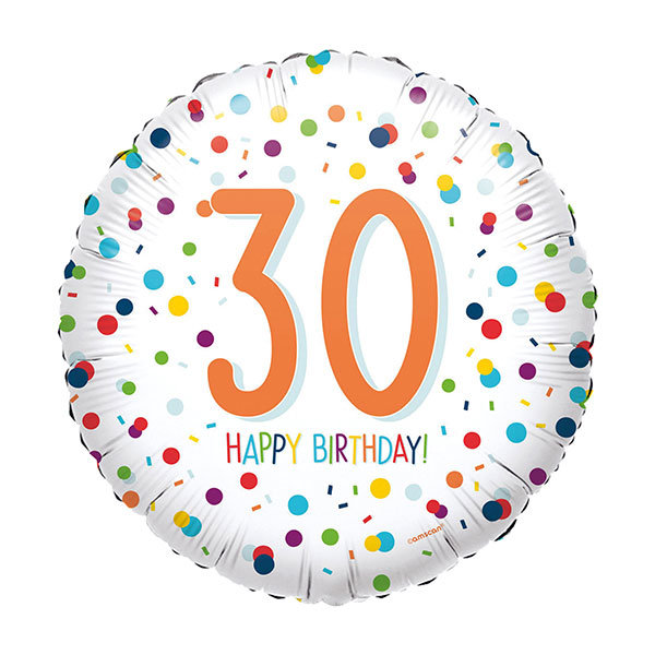 Folienballon Happy Birthday 30 Konfetti rund