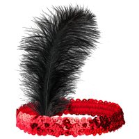 Paillettenkopfband rot mit schwarzer Feder