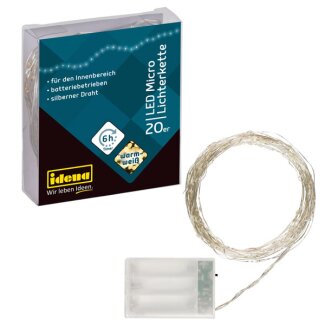 Idena Micro Lichterkette 20 LED, warmweiß,6h-Timer silberner Draht,für Innen