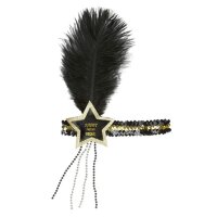 Haarband Happy New Year mit Stern, gold-schwarz mit Feder