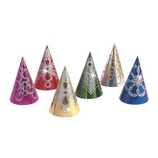 Kegelhut metallisiert mit Glitzerdeko, 28cm
