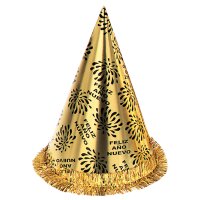 Kegelhut Feliz Año Nuevo Gold, mit Fransen, H 28cm