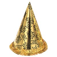 Kegelhut Feliz Año Nuevo Gold, mit Fransen, H 28cm