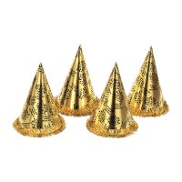 Kegelhut Feliz Año Nuevo Gold, mit Fransen, H 28cm