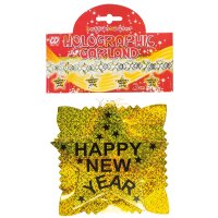 Girlande Happy New Year 3 m, gold, holografisch