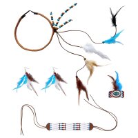 Kostümset Indianer Stirnband m. Feder, Ohrringe