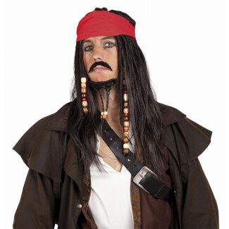 Piraten-Perücke mit Bandana, Schnurrbart & Bart