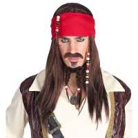 Perücke Pirat der Karibik mit Bandana, Schnurr-...