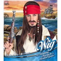 Perücke Pirat der Karibik mit Bandana, Schnurr-...