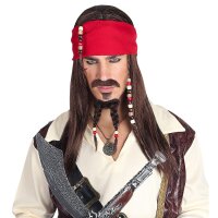 Perücke Pirat der Karibik mit Bandana, Schnurr- & Kinnbart