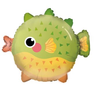 amscan Folienballon Standard Shape Ocean Buddies Pufferfish grün gelb 48x41cm
