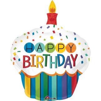 Folienballon SuperShape Rainbow Birthday Cupcake regenbogen 73x91cm