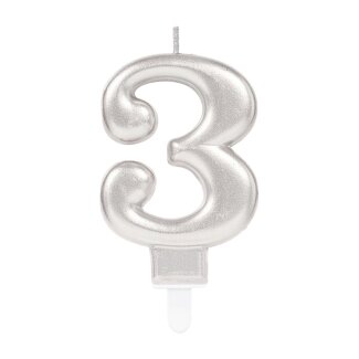 Zahlenkerze 3 Sparkling Celebrations mit Halter silber Wachs / Plastik Höhe 9,3 cm