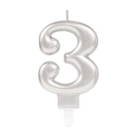 Zahlenkerze 3 Sparkling Celebrations mit Halter silber...