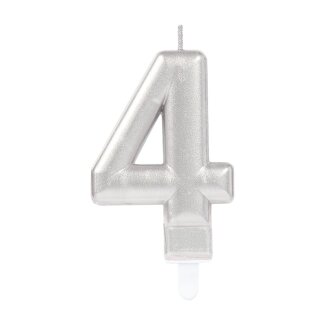 Zahlenkerze 4 Sparkling Celebrations mit Halter silber Wachs / Plastik Höhe 9,3 cm