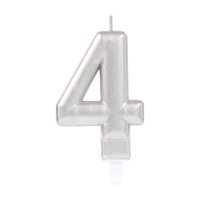 Zahlenkerze 4 Sparkling Celebrations mit Halter silber...