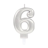 Zahlenkerze 6 Sparkling Celebrations mit Halter silber...