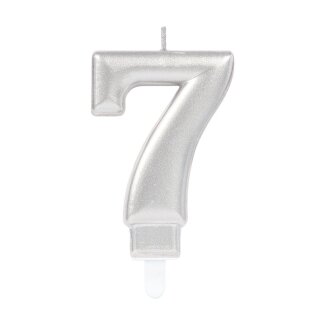 Zahlenkerze 7 Sparkling Celebrations mit Halter silber Wachs / Plastik Höhe 9,3 cm